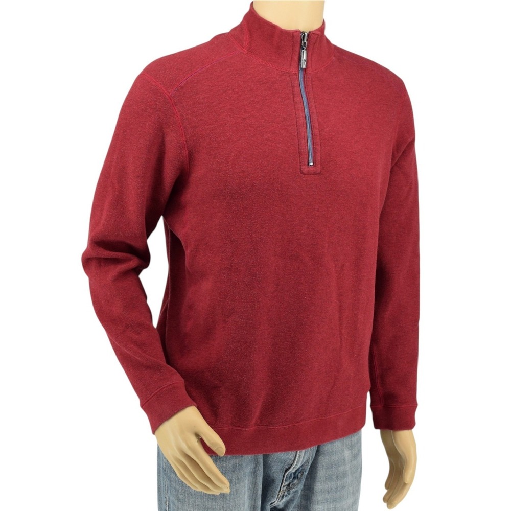 Tommy Bahama FLIPSIDE Reversible 1/4 Zip Sweater Men's L Burgundy Charcoal - Picture 6 of 15